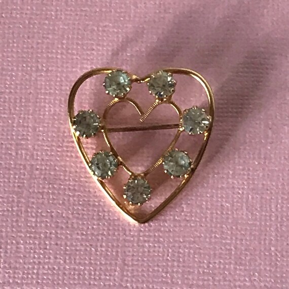 Vintage Rhinestone Heart Pin Heart Brooch Gold Heart Pin Etsy