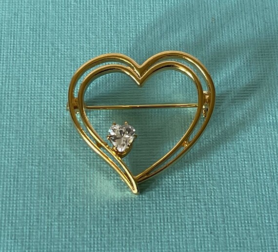 Vintage Heart Brooch Rhinestone Heart Pin Heart Jewelry Valentine s Heart Gold Heart Pin Heart Shaped Rhinestone Wedding Heart Brooch Etsy