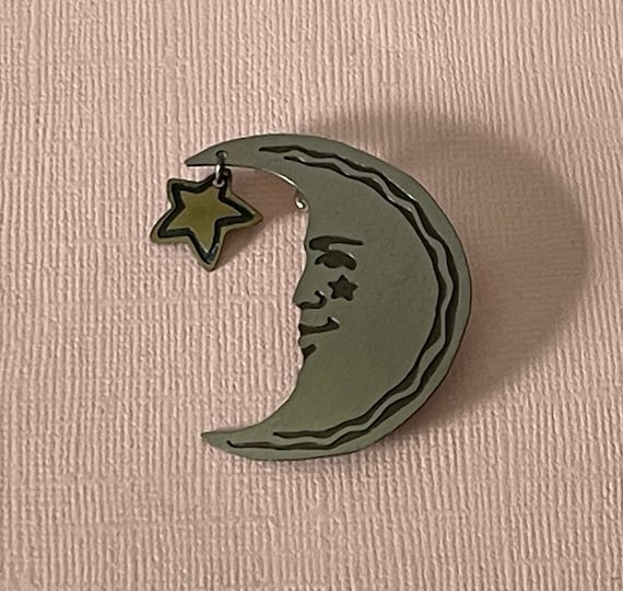 Vintage crescent moon pin, man in the moon pin, m… - image 1