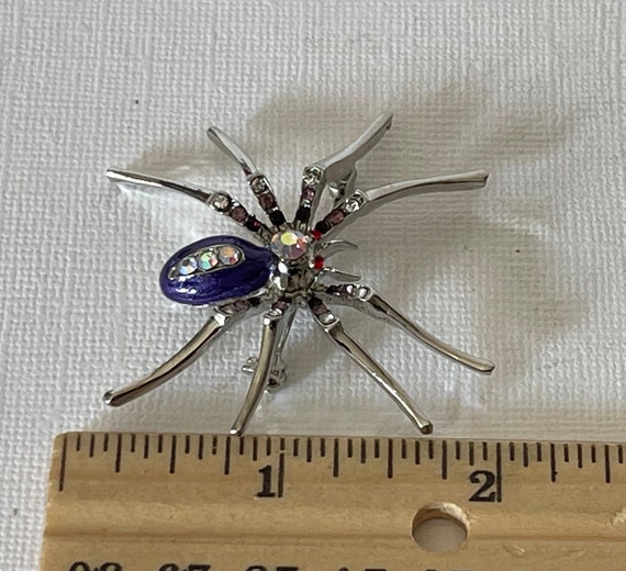 Rhinestone spider pin, purple spider pin, silver … - image 5