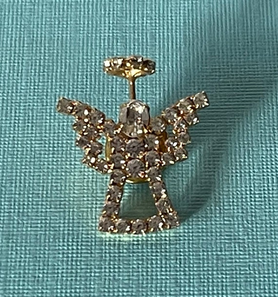 Vintage angel brooch, angel jewelry, rhinestone a… - image 1