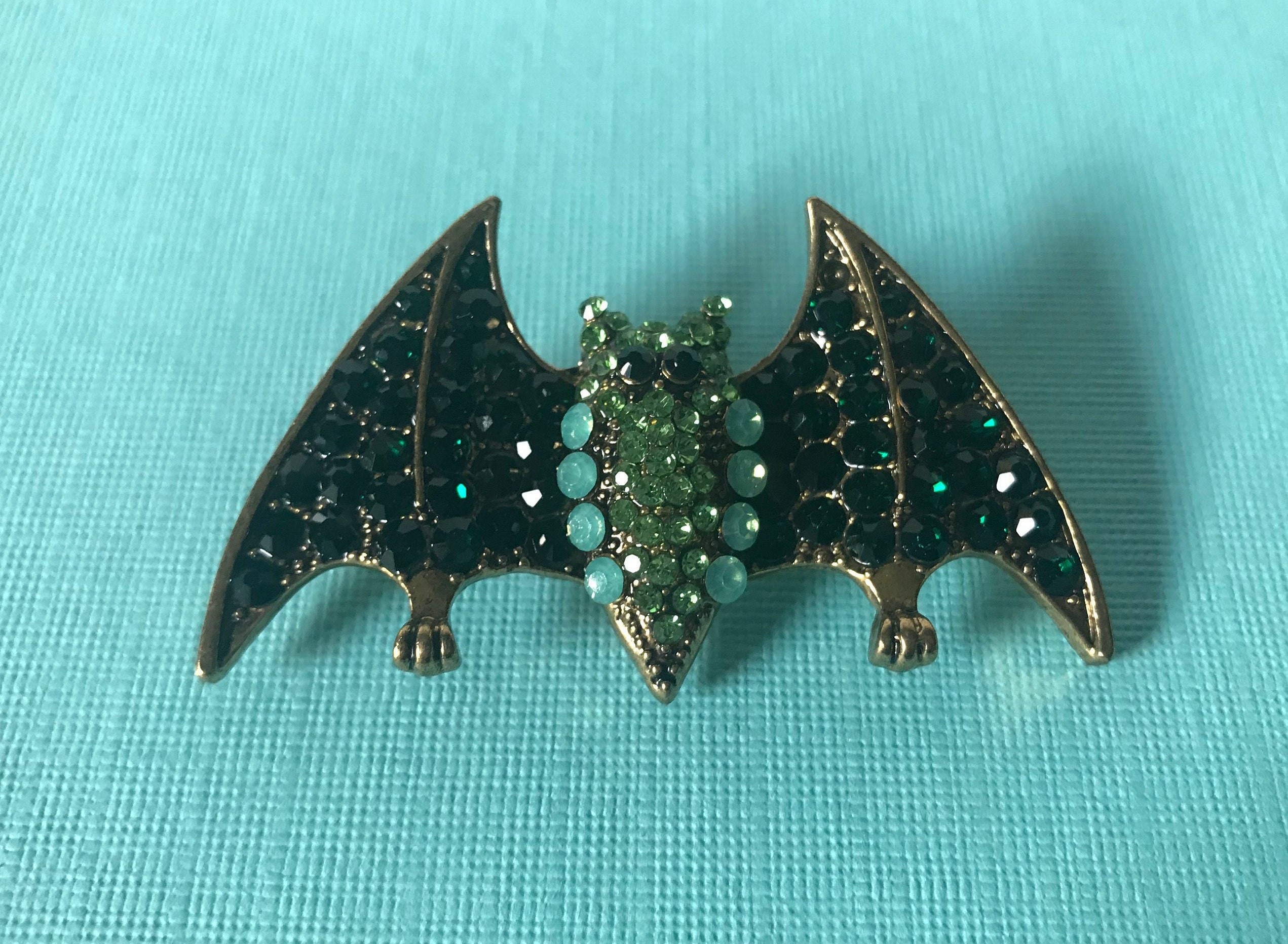 Green rhinestone bat pin Halloween bat pin bat brooch Etsy