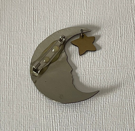 Vintage crescent moon pin, man in the moon pin, m… - image 6