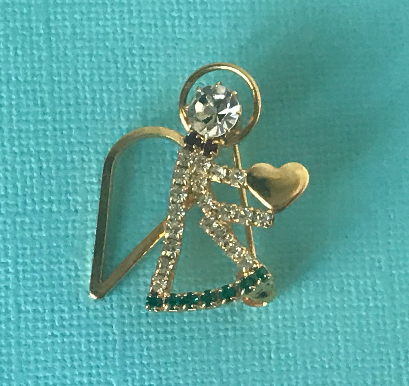 Vintage Rhinestone Angel Pin With Heart Rhinestone Angel Etsy