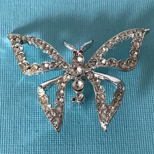 Vintage rhinestone butterfly pin, butterfly brooch, silver butterfly pin, insect pin, moth pin, rhinestone butterfly brooch, butterflies,