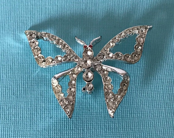 Vintage Rhinestone Butterfly Pin Rhinestone Butterfly Brooch 