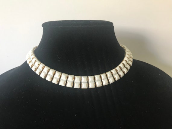 White glass cabochon rhinestone necklace, choker … - image 2