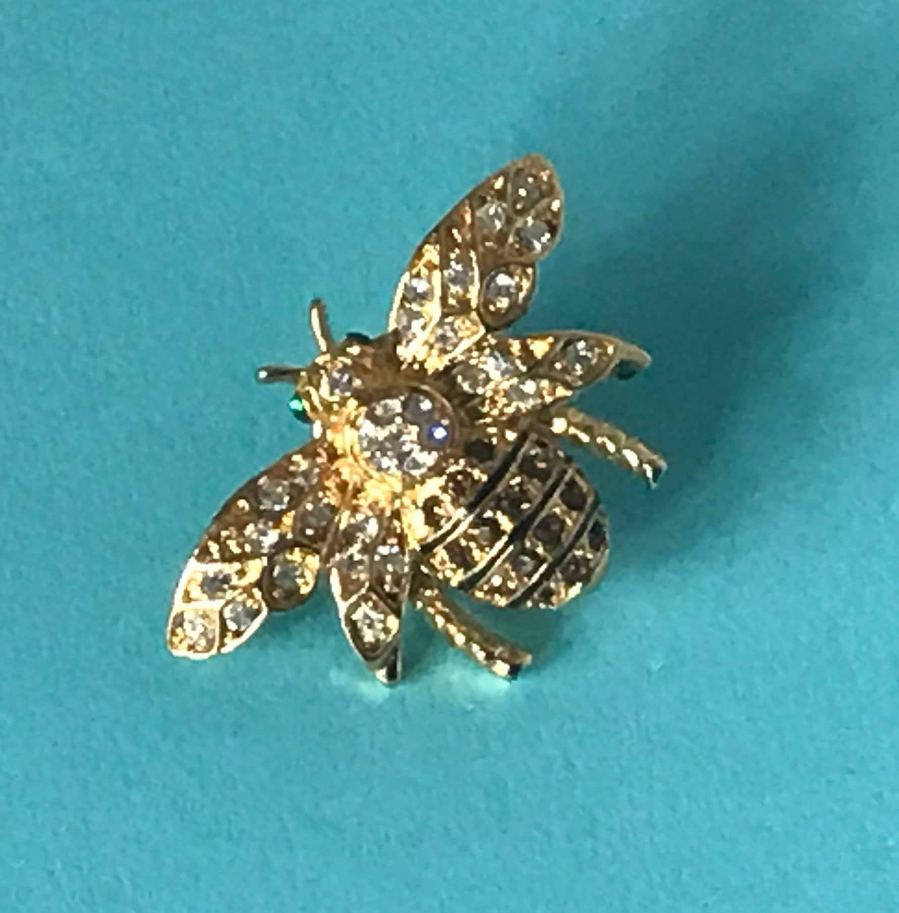 Vintage rhinestone bee pin bee lapel pin gold tone bee pin Etsy