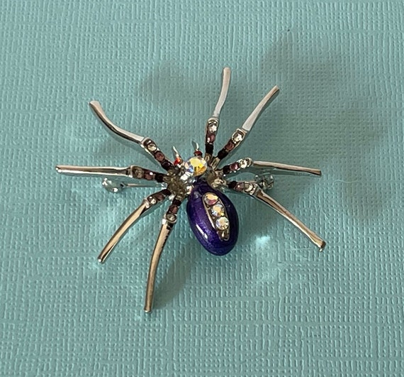 Rhinestone spider pin, purple spider pin, silver … - image 2