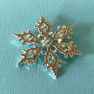 Vintage gold and silver snowflake brooch, rhinestone snowflake pin, snowflake jewelry, Christmas jewelry, gold snowflake, silver snowflake