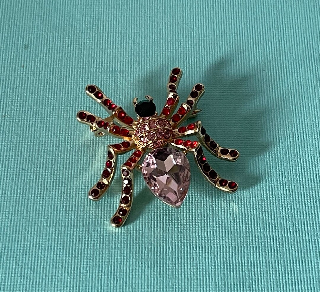 Pink Rhinestone Spider Pin, Rhinestone Spider Brooch, Spider Pin ...
