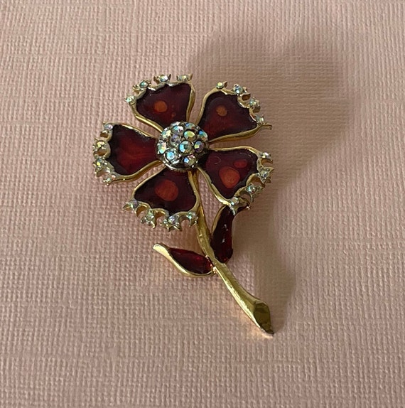 Vintage flower brooch, red flower brooch, daisy f… - image 2