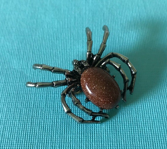 Gold sand stone spider brooch, rust spider brooch… - image 3