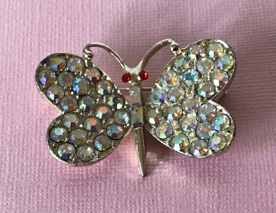 Vintage aurora borealis rhinestone butterfly pin,… - image 9