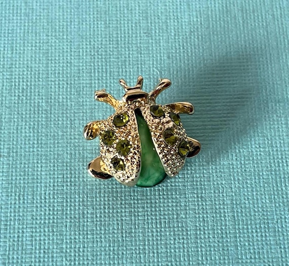 Vintage Green rhinestone lady bug brooch, lady bug,pin, lady bug pin, lady bug brooch, beatle pin, insect pin, bug jewelry, bug pin, insect