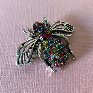 Rhinestone bumble bee pin, bee pin, bee jewelry, multi colored rhinestone bee brooch, bee brooch, rhinestone bumble bee pin, insect pins image 2