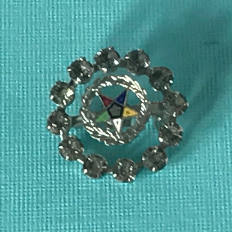 Vintage Rhinestone Order Of The Eastern Star Pin Oes Brooch Etsy