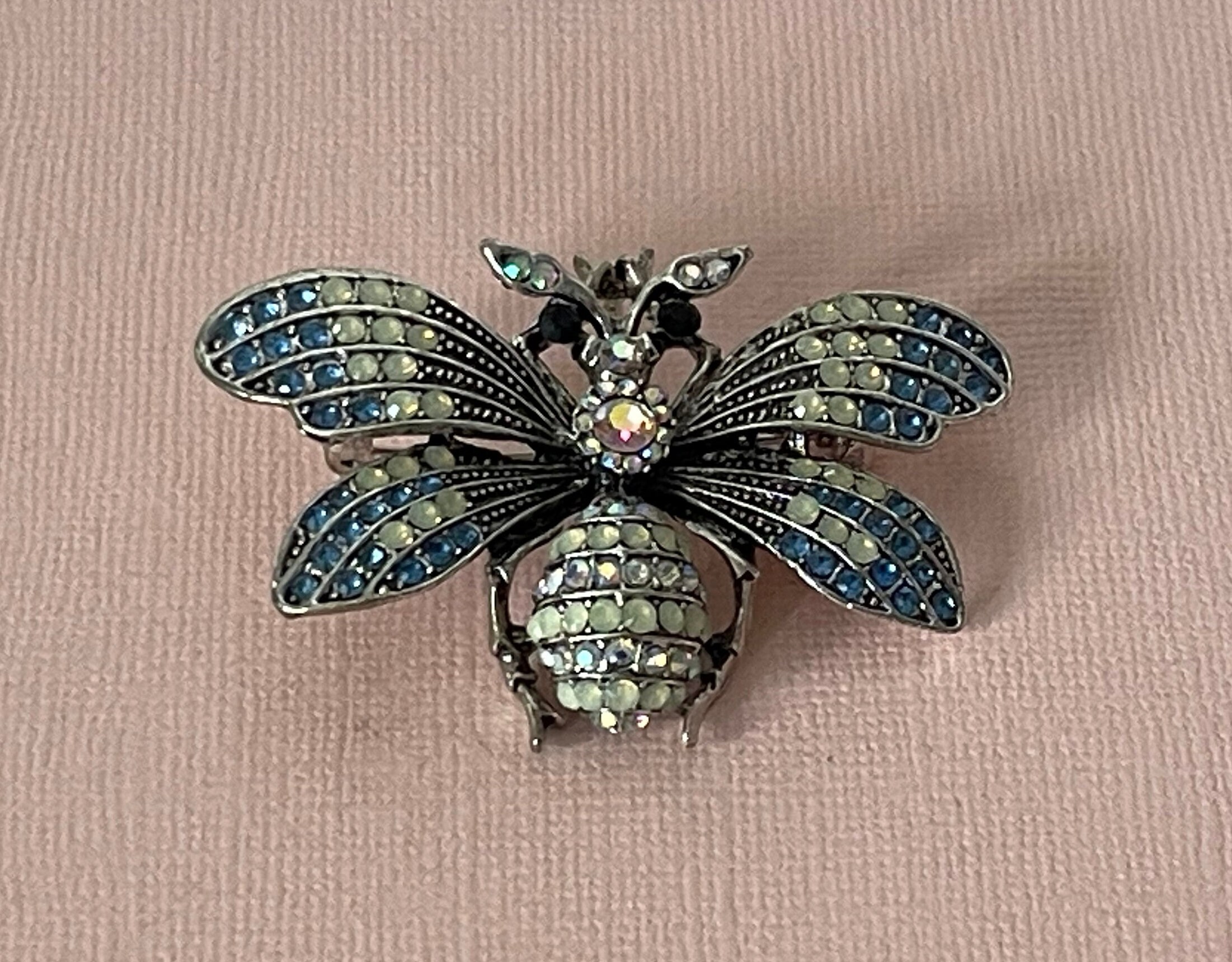 Rhinestone Bumble Bee Brooch, Bee Jewelry, Bee Pin, Blue Bumble Bee ...