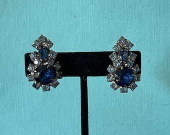 Vintage blauStrasssteinohrclips, Strassohrringe, Ohrclips, Hochzeitsohrringe, Abschlussballohrringe, Heimkehrohrringe