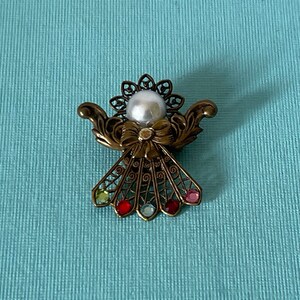 Vintage angel brooch, gold angel pin, angel jewelry, angel with stars, Christmas angel, religious jewelry, Christian jewelry, religious gift