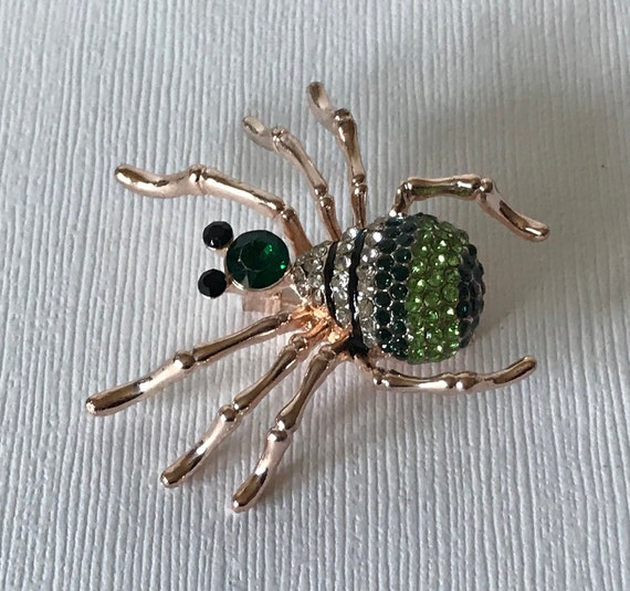 Rhinestone spider pin, green rhinestone spider pi… - image 2