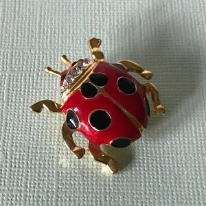 Vintage lady bug brooch, signed lady bug brooch, rhinestone lady bug pin, lady bug jewelry, ladybug pin, vintage ladybug brooch, beetle pin image 7