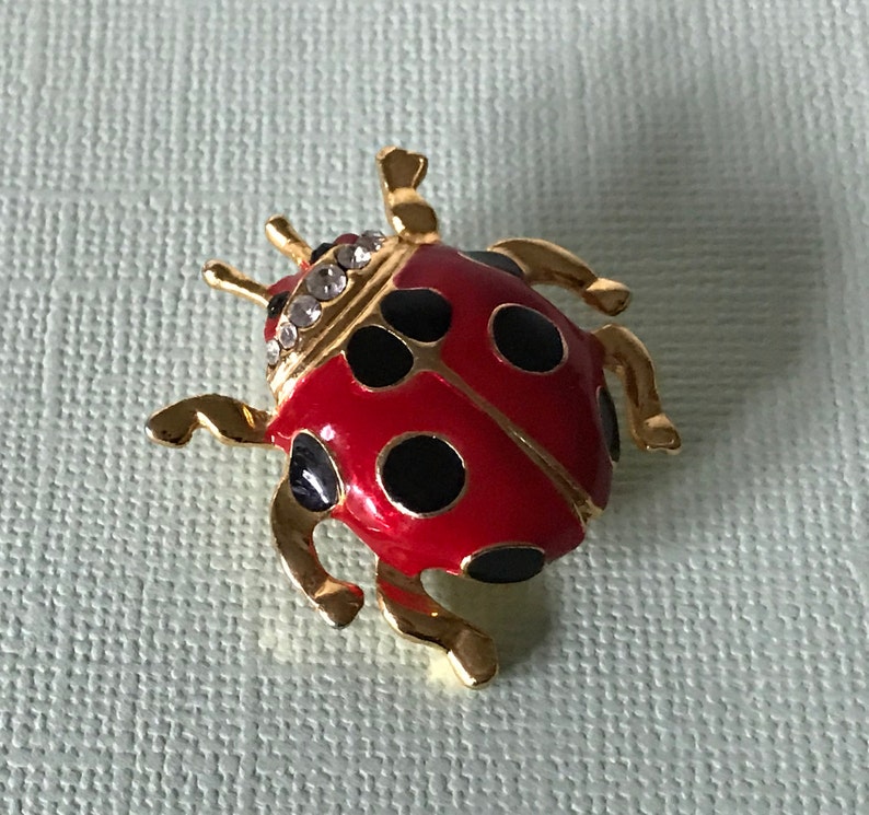 Vintage lady bug brooch, signed lady bug brooch, rhinestone lady bug pin, lady bug jewelry, ladybug pin, vintage ladybug brooch, beetle pin image 7