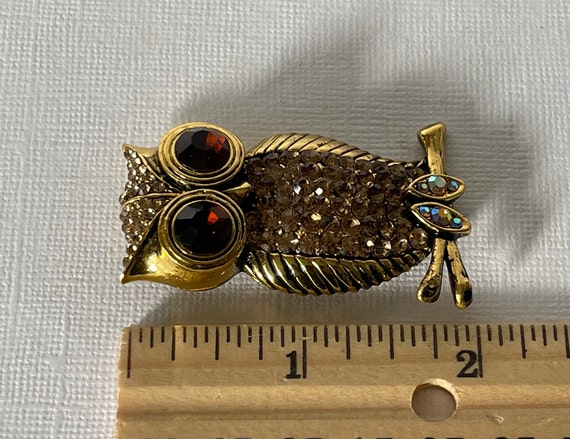 Vintage rhinestone owl pin, owl brooch, amber owl… - image 6