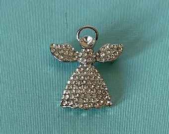 Rhinestone  angel pin with halo, guardian angel pin, heavenly angel pin, Christmas angel pin, rhinestone angel brooch, angels, religious pin