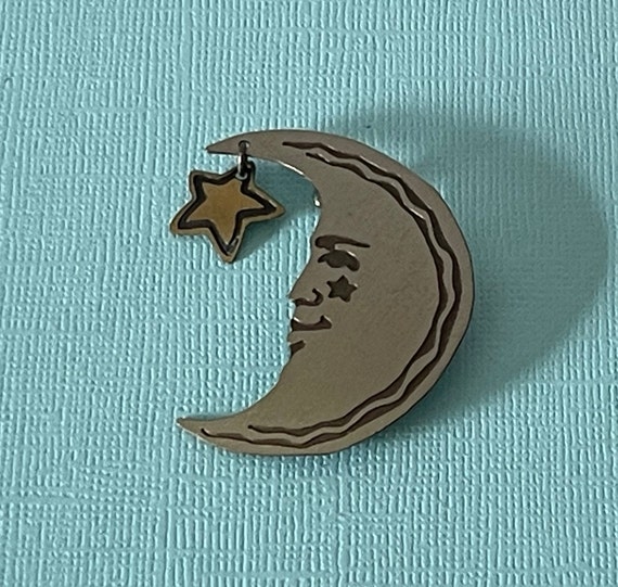 Vintage crescent moon pin, man in the moon pin, m… - image 3