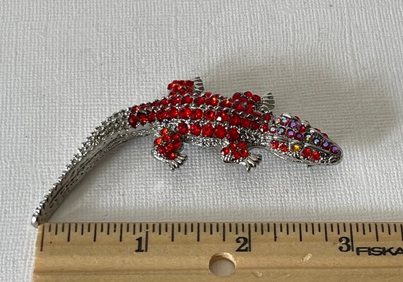 Rhinestone alligator pin, alligator brooch, croco… - image 4