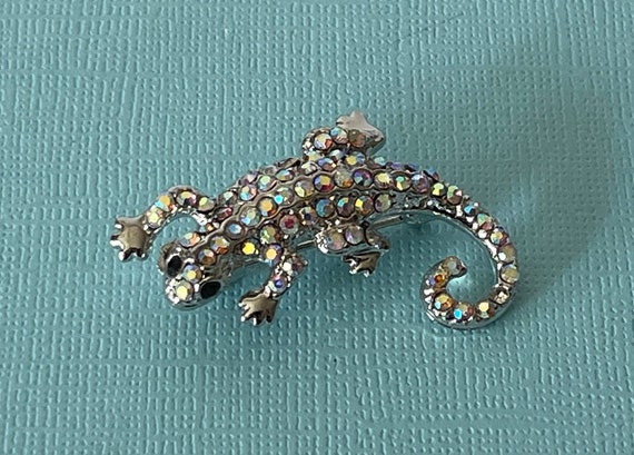 Vintage rhinestone lizard pin, lizard brooch, rep… - image 3