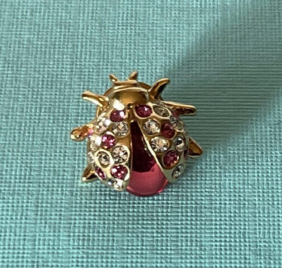 Pink rhinestone jelly belly lady bug pin, pink rhinestone lady bug lapel pin, small lady bug pin, insect pin, pink jelly belly lady bug pin