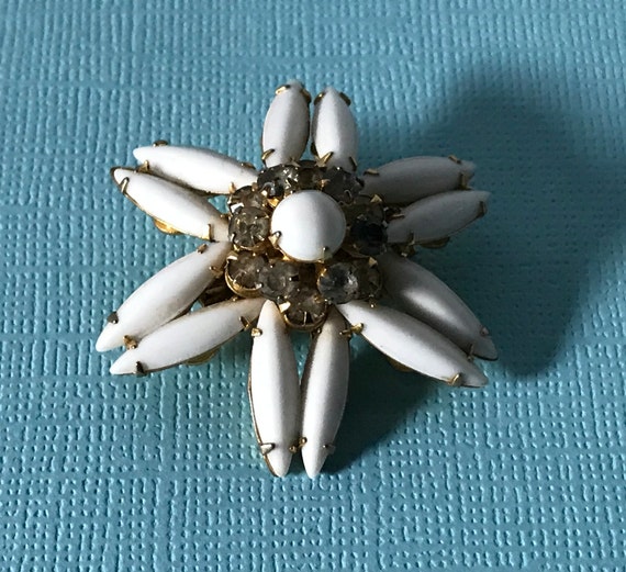 Vintage milk glass flower pin, white milk glass a… - image 3