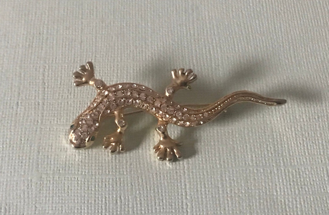Vintage Rhinestone Lizard Pin Lizard Brooch Gold Lizard Pin | Etsy