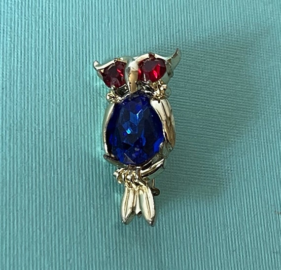 Vintage rhinestone owl pin, jelly belly owl pin, … - image 2