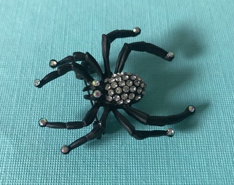 Vintage spider brooch, spider pin, rhinestone spider pin, Halloween pin, insect pin, black spider brooch, spiders, insect brooch, spider pin