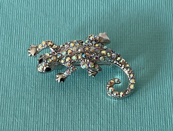 Vintage rhinestone lizard pin, lizard brooch, rep… - image 1