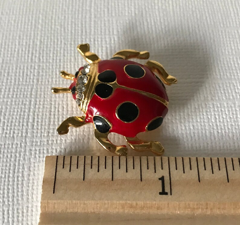 Vintage lady bug brooch, signed lady bug brooch, rhinestone lady bug pin, lady bug jewelry, ladybug pin, vintage ladybug brooch, beetle pin image 9
