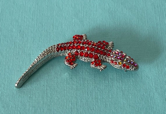 Rhinestone alligator pin, alligator brooch, croco… - image 2