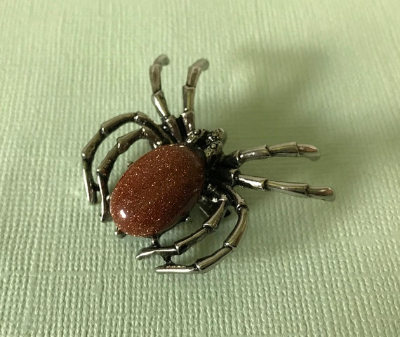 Gold sand stone spider brooch, rust spider brooch,