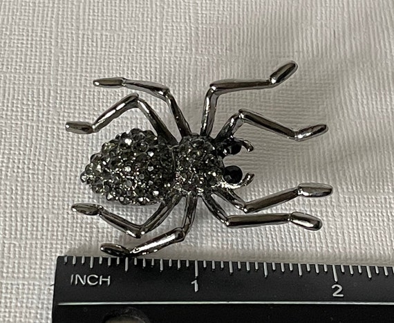 Black rhinestone spider pin, spider brooch, spide… - image 5