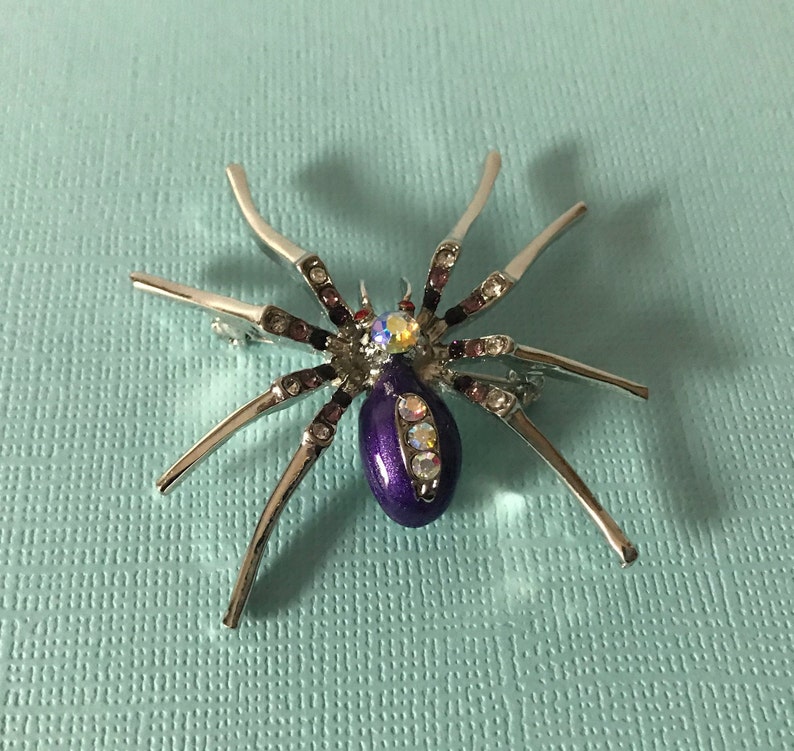 Rhinestone Spider Pin Purple Spider Pin Silver Spider Pin Etsy