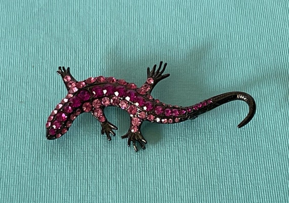 rhinestone lizard brooch, rhinestone lizard pin, … - image 1