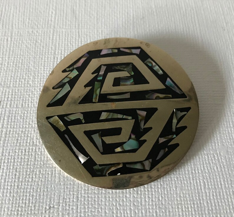 Vintage Alpaca Mexico sterling silver brooch Alpaca Mexico pendant abalone inlay sterling silver brooch abalone inlay silver pendant