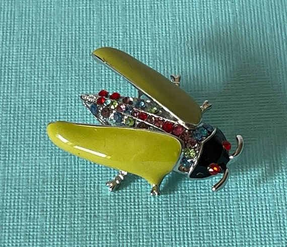 Rhinestone roach pin, fly pin, rhinestone bug pin… - image 1