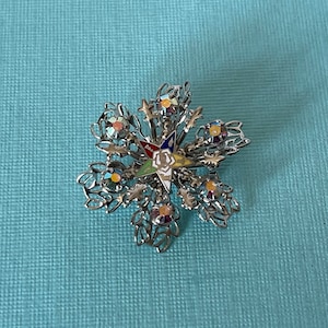 Vintage Order of the Eastern Star brooch, rhinestone Eastern Star pin, Eastern Star jewelry, OES pin, masonic jewelry, OES flower brooch