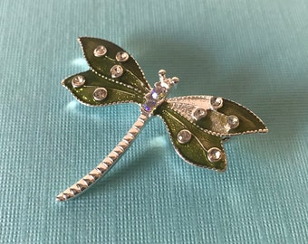 Spilla Libellula Con Cristalli E Smalto Rosa E Rosso - Gioiello A Forma Di Insetto Per Donna - 3,8 Cm