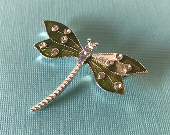 Spilla Libellula Con Cristalli E Smalto Rosa E Rosso - Gioiello A Forma Di Insetto Per Donna - 3,8 Cm
