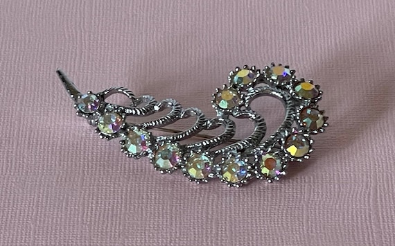 Aurora borealis rhinestone leaf pin, aurora borea… - image 2